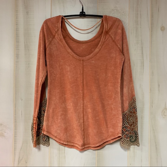 Gimmicks Washed Slub Top Linen Boho Lace XS - Picture 5 of 9